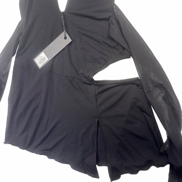 I.A.M.GIA Cecelia Black Halter Mini Dress S Side Slits Feminine Whimsy Grunge - Picture 3 of 12